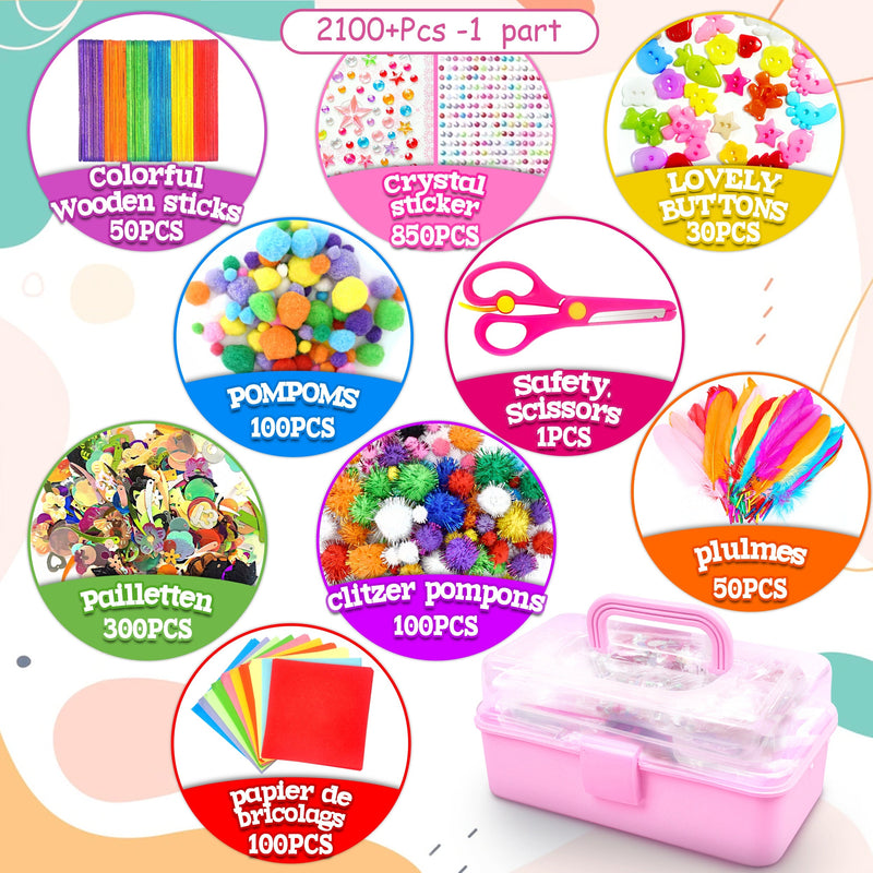 Kompletny zestaw kreatywny dla dzieci – Zestaw z naklejkami, patyczkami, piórami i innymi