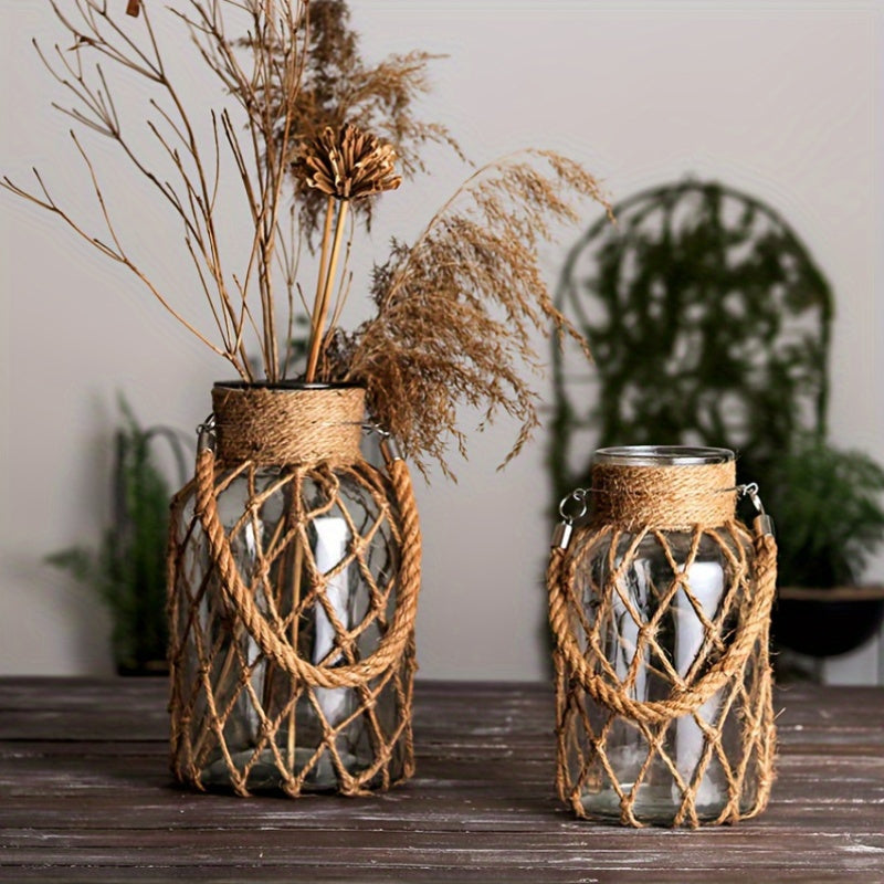 Rustic Glass Vase with Jute Cord – Decorative and Timeless for Your Interior