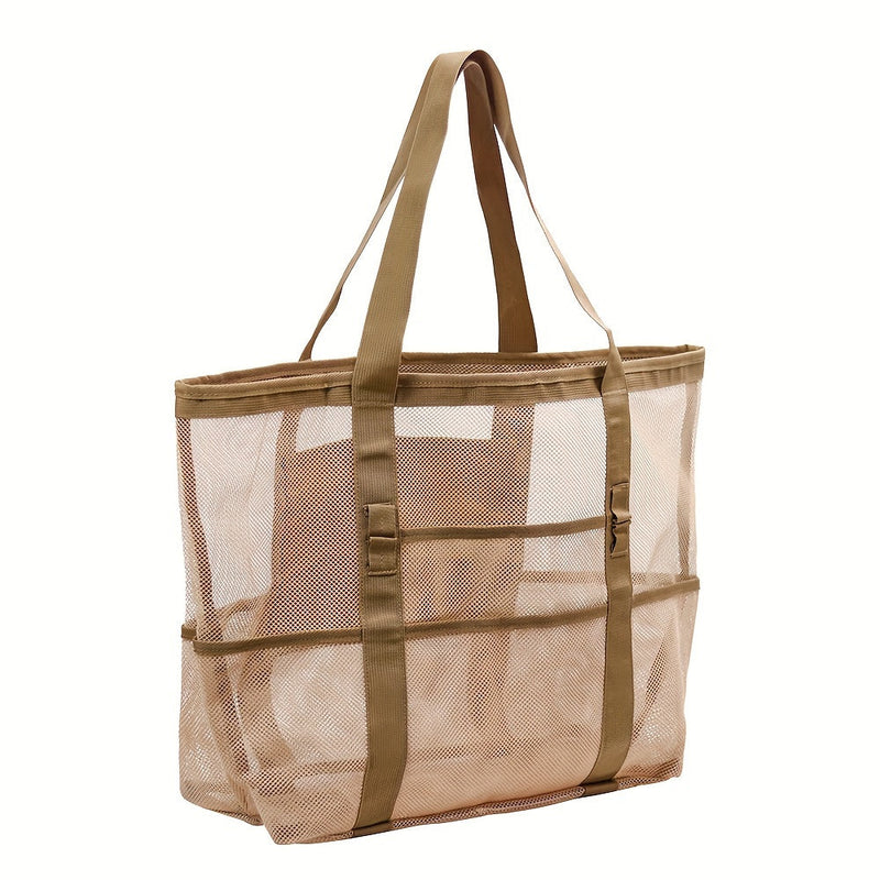 Lekka i Przestronna Siatkowa Torba Plażowa – 40L Składana Torba z Stałymi Ramiączkami i Otwarty Górą