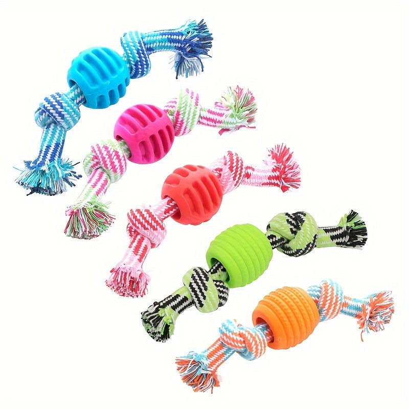 Interactive Chew Toy for Dogs – With Colorful Knots and Rubber Ball