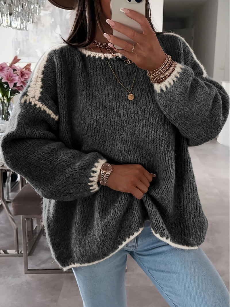 Sweter Off-The-Shoulder w Kolorowe Bloki - Casual i Wygodny na Jesień i Zimę