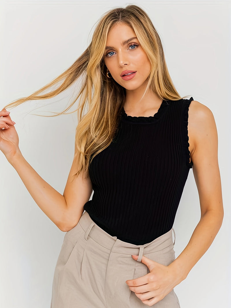 Elegancka Top bez Rękawów z Błyszczącymi Pasami i Kraciastymi Krawędziami