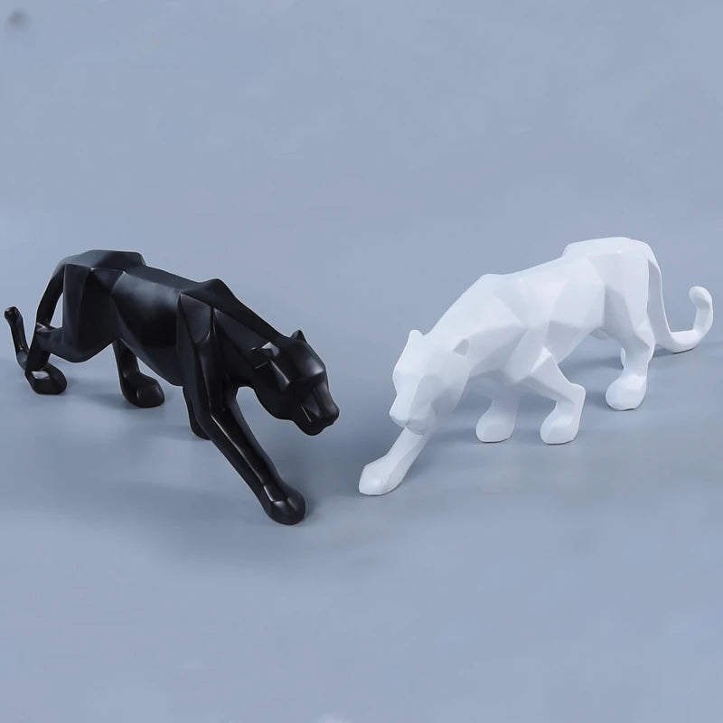 Black and White Panther Sculptures - Modern Art Duo for Your Interior