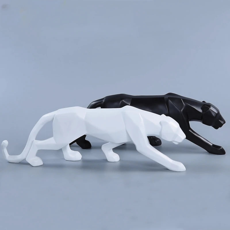 Black and White Panther Sculptures - Modern Art Duo for Your Interior