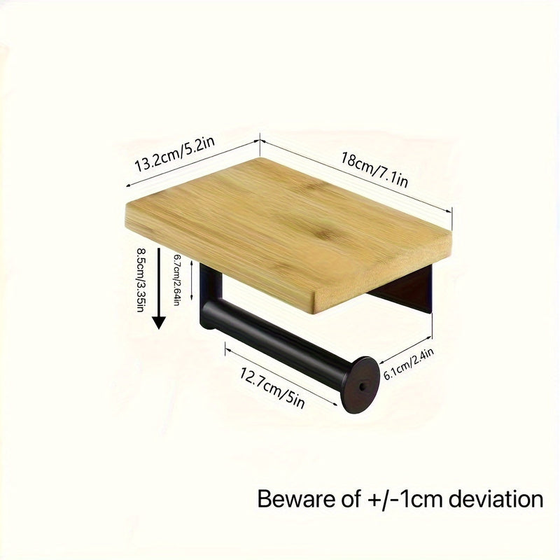 Drewniany Uchwyt na Papier Toaletowy z Półką – Idealny do Montażu na Ścianie