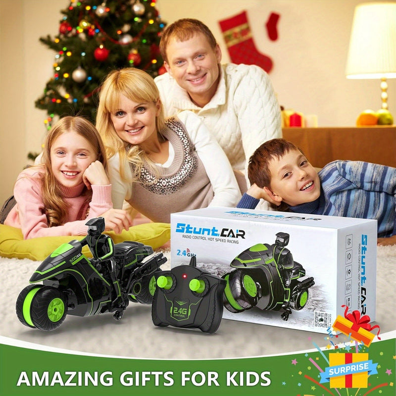 Motocicletă Stunt Controlată de la Distanță – Roți Rotative 360° și Viteză Mare pentru Copii