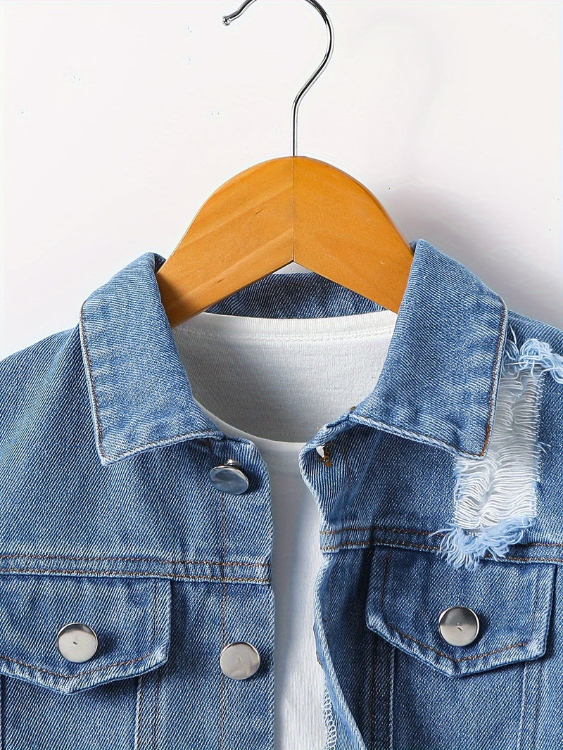 Casual Ripped Denim Kurtka i Spodnie – Idealne dla Przygodowych Chłopców