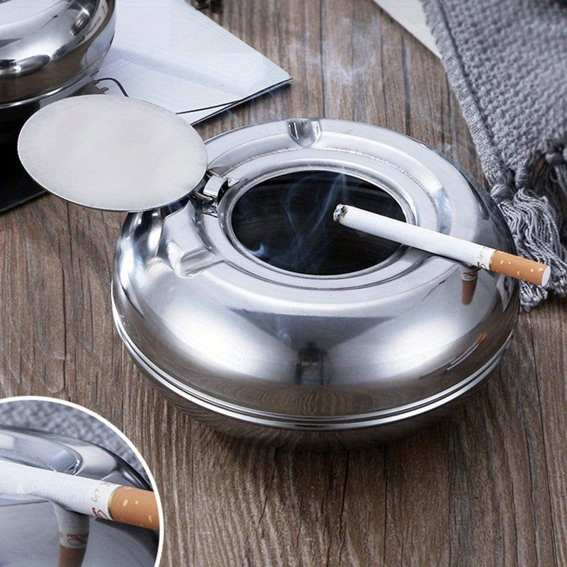 Stainless steel ashtray with lid – Windproof and stainless ashtray for indoor and outdoor use