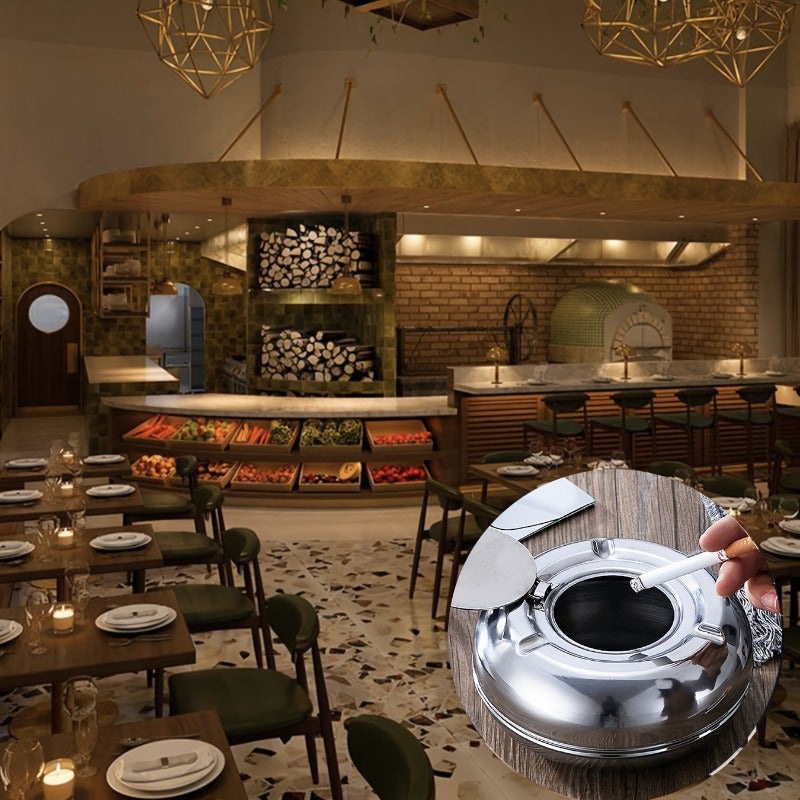 Stainless steel ashtray with lid – Windproof and stainless ashtray for indoor and outdoor use