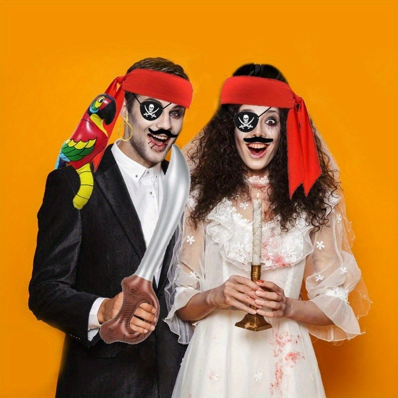 Kompletny zestaw akcesoriów pirackich – Z papugą, piracką opaską na oko i mieczem do kostiumów