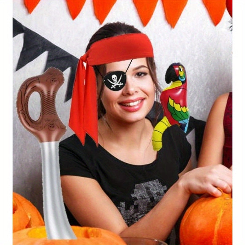 Kompletny zestaw akcesoriów pirackich – Z papugą, piracką opaską na oko i mieczem do kostiumów