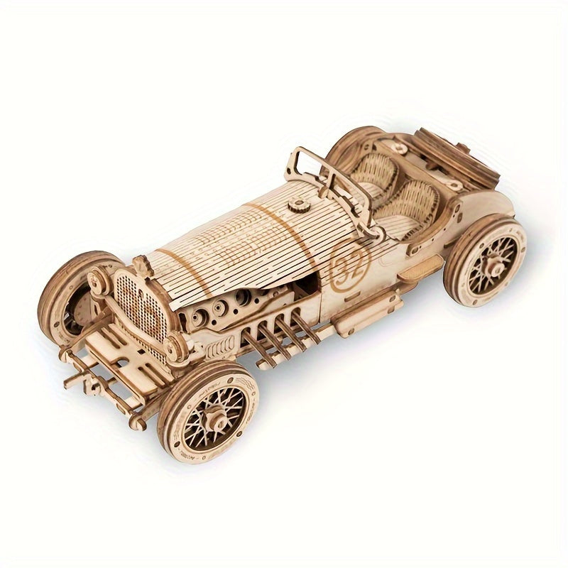 Vintage 3D Drewniana Układanka Samochodowa – Model Mechaniczny z Zębatkami i Szczegółowym Projektem