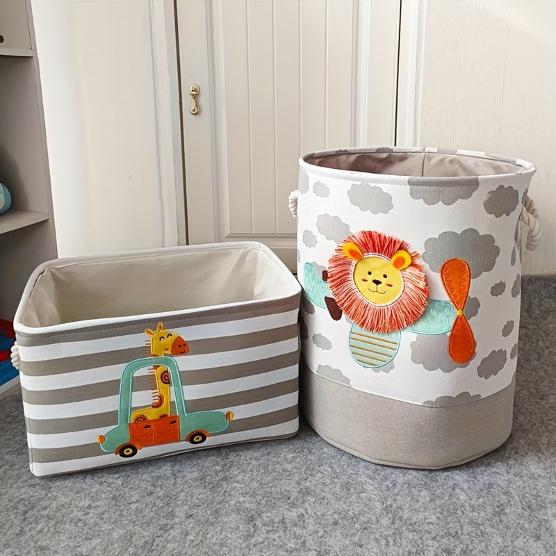 Toy and Clothes Basket – Design with Cartoon Lion and Giraffe