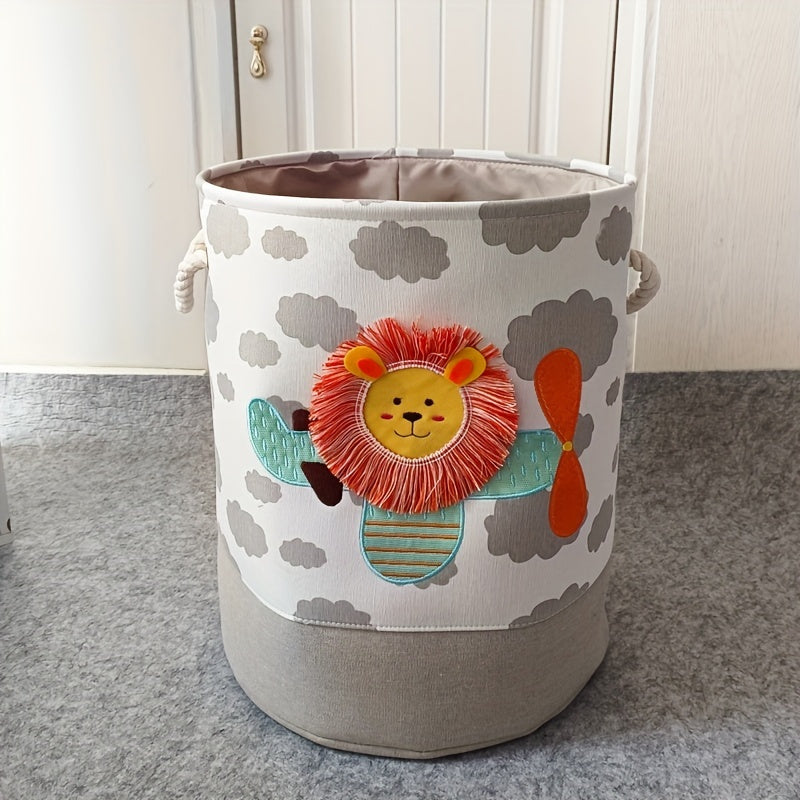 Toy and Clothes Basket – Design with Cartoon Lion and Giraffe