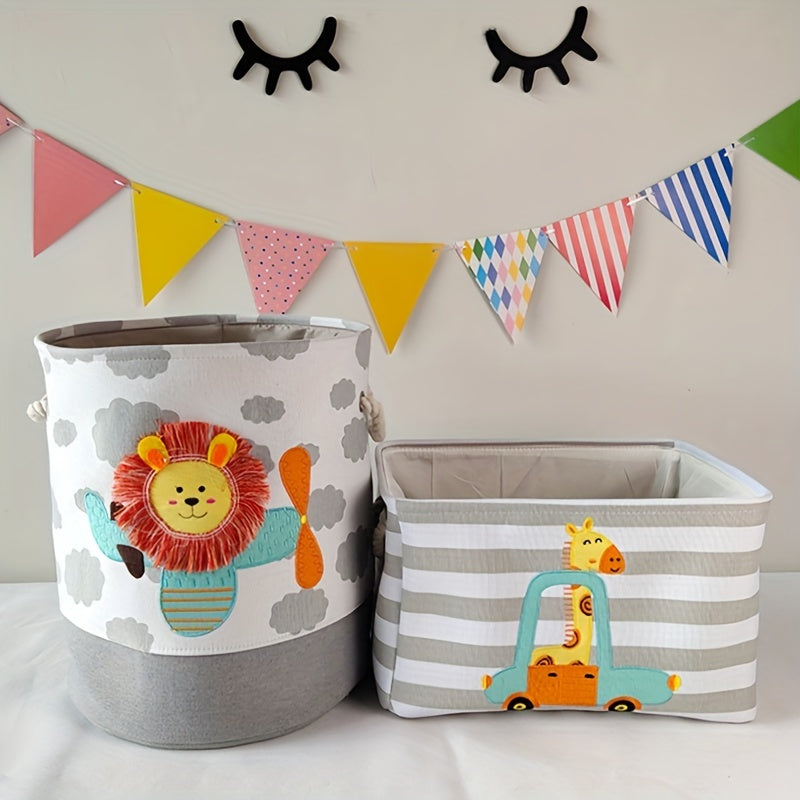 Toy and Clothes Basket – Design with Cartoon Lion and Giraffe