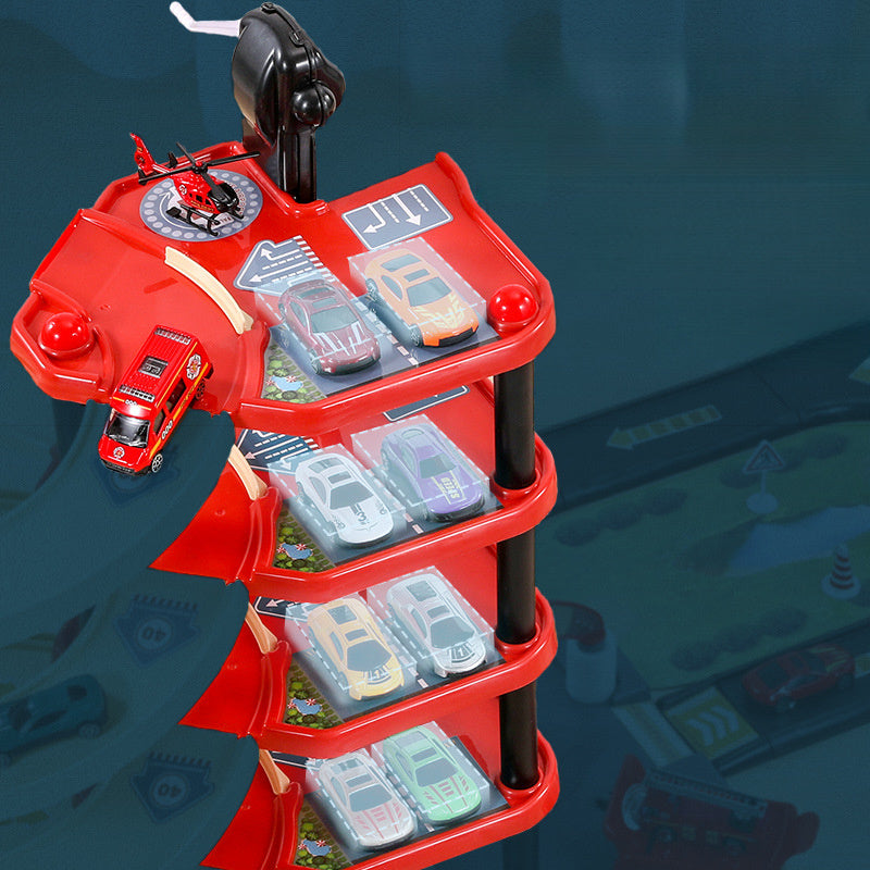 Zestaw Zabawek Garaż FirePark - Wielopoziomowy z Wozami Strażackimi i Znakami Drogowymi