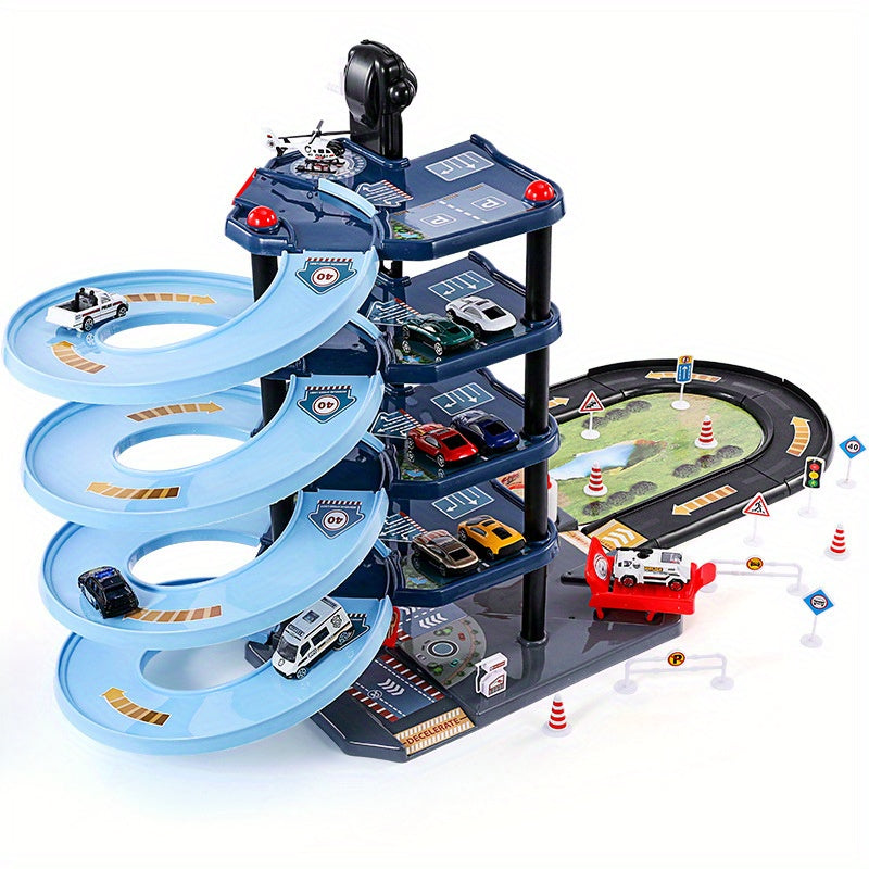 Zestaw Zabawek Garaż FirePark - Wielopoziomowy z Wozami Strażackimi i Znakami Drogowymi