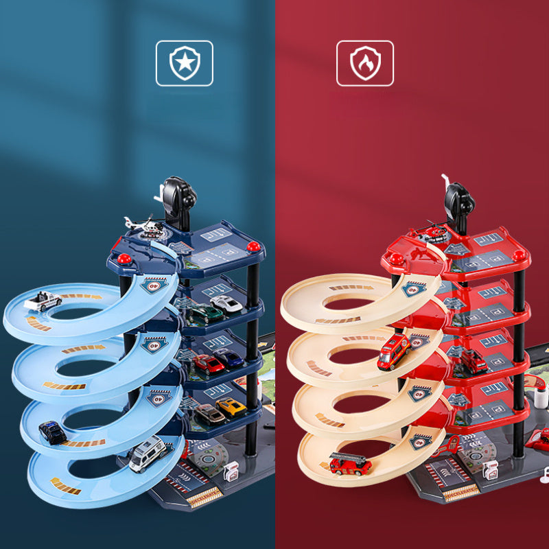 Zestaw Zabawek Garaż FirePark - Wielopoziomowy z Wozami Strażackimi i Znakami Drogowymi