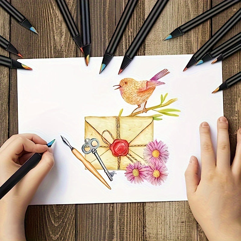 12-sztukowe Tęczowe Ołówki – Ołówki z Przejrzystym Kolorem z Grafitem 2mm do Sztuki i Pisania