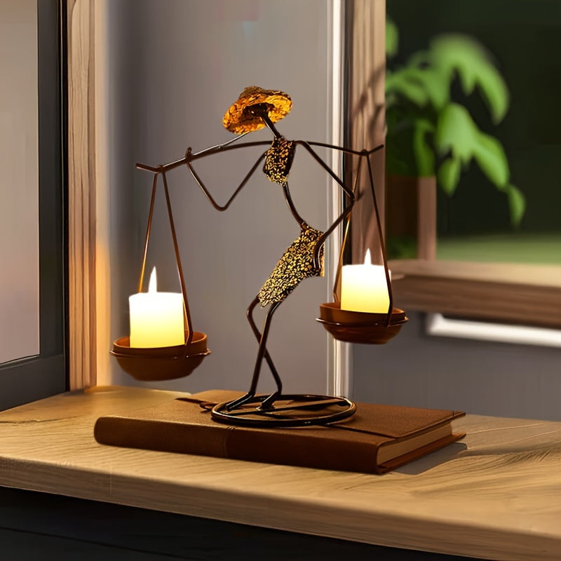 Creative Candle Holder in the Shape of Balance – Artistic Table Decoration Made of Cast Iron for a Warm Atmosphere