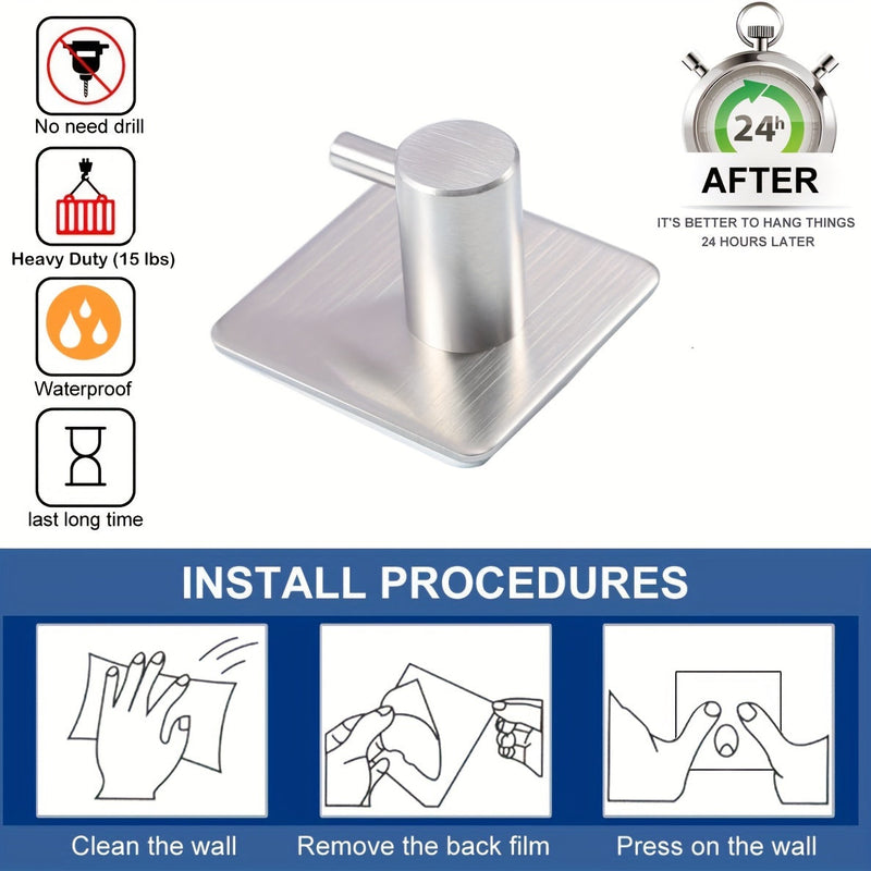 Zestaw 4-sztukowych Samoprzylepnych Haków Ściennych ze Stali Nierdzewnej – Minimalistyczne, Mocne i Wodoodporne