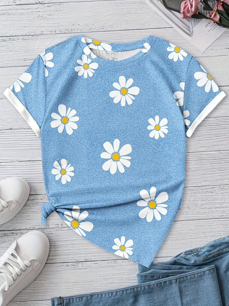 T-shirt z nadrukiem stokrotek – Casual i oddychający na wiosnę i lato