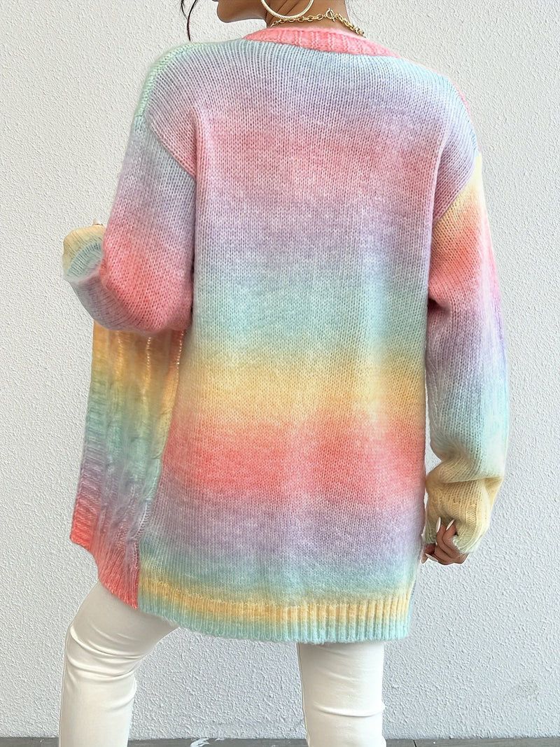 Pastel Gradient Open Cardigan – Stylish and Comfortable for Autumn and Spring