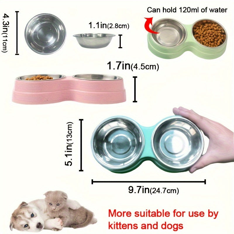 Double Stainless Steel Bowl for Pets – Ideal for Eating and Drinking