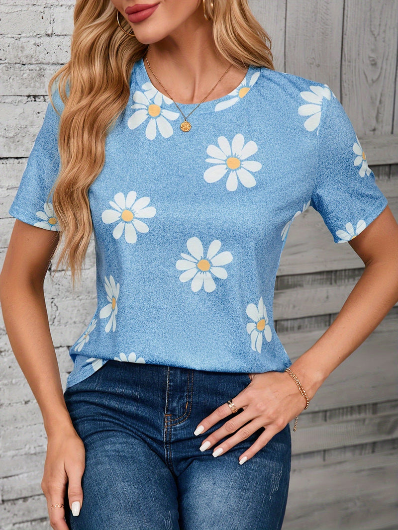 T-shirt z nadrukiem stokrotek – Casual i oddychający na wiosnę i lato