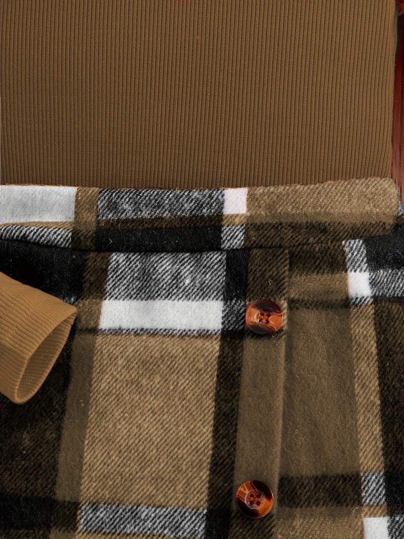 Elegancki Sweter z Golfem dla Dzieci - Spódnica w Kratę i Sweter Zestaw