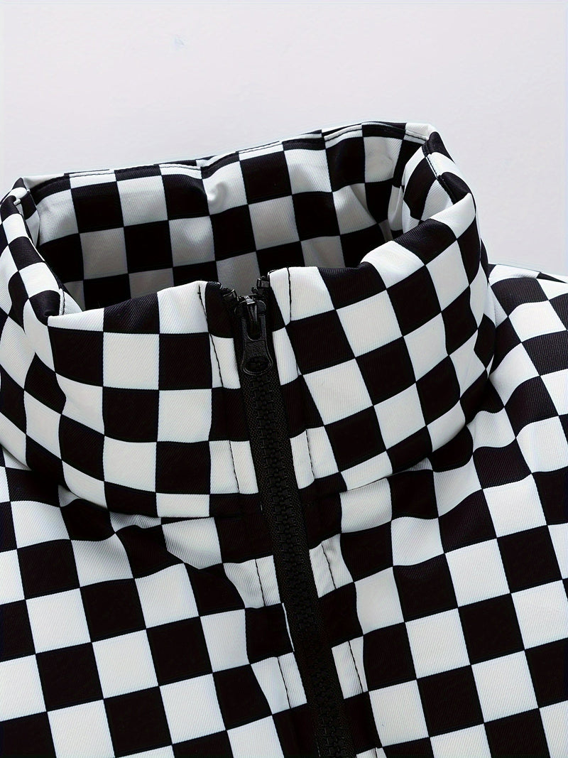 Stylowa Puchowa Kurtka w Kratę dla Mężczyzn – Oddychająca i Ciepła Kurtka Zimowa z Stojącym Kołnierzem