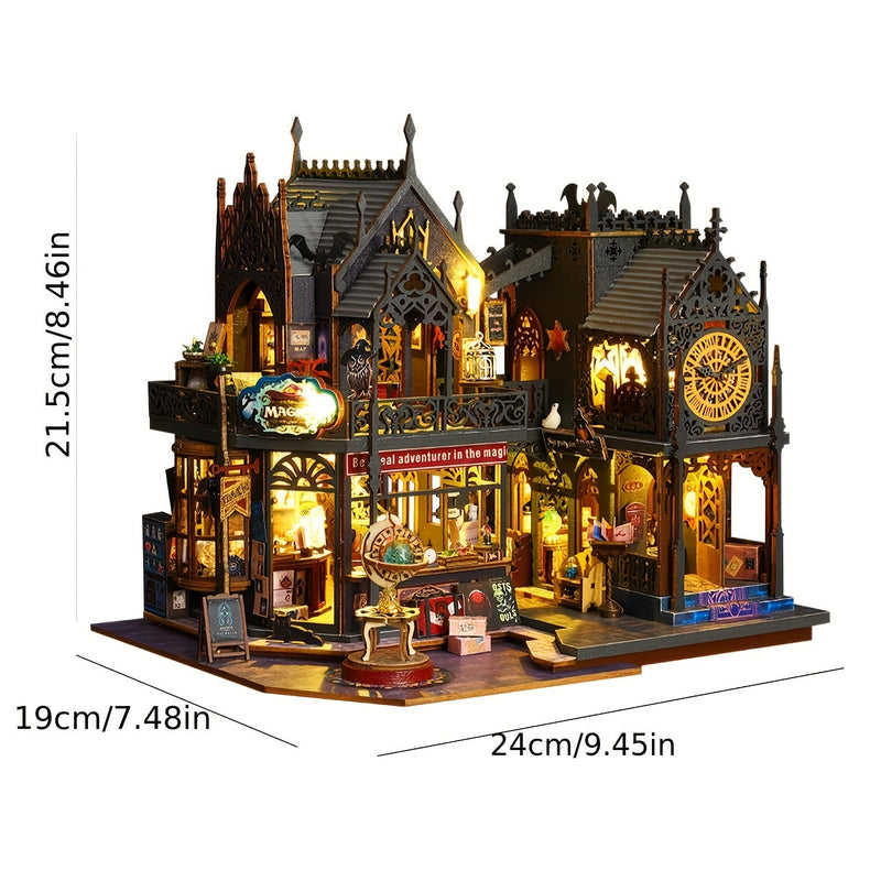 Zaczarowany Dom Książek – 3D Drewniana Układanka z Magicznym Oświetleniem