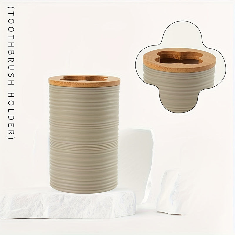 Nowoczesny Zestaw Łazienkowy z Akcentami Bambusa – Zorganizowany i Elegancki w Jednym