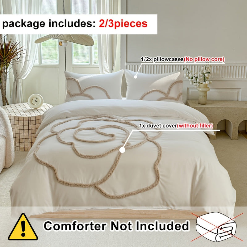 Bedding set with tufted pattern – Bedspread and pillowcases with large floral pattern