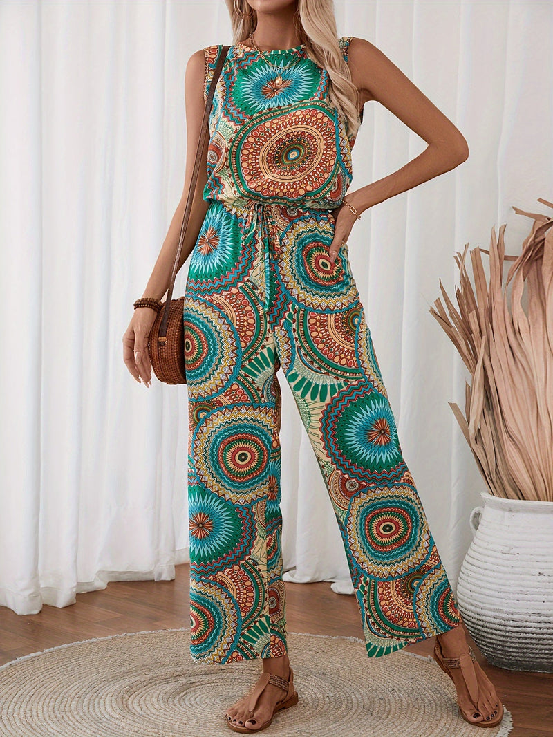 Casual Jumpsuit with Mandala Pattern for Women – Sleeveless and Breathable for Summer Days