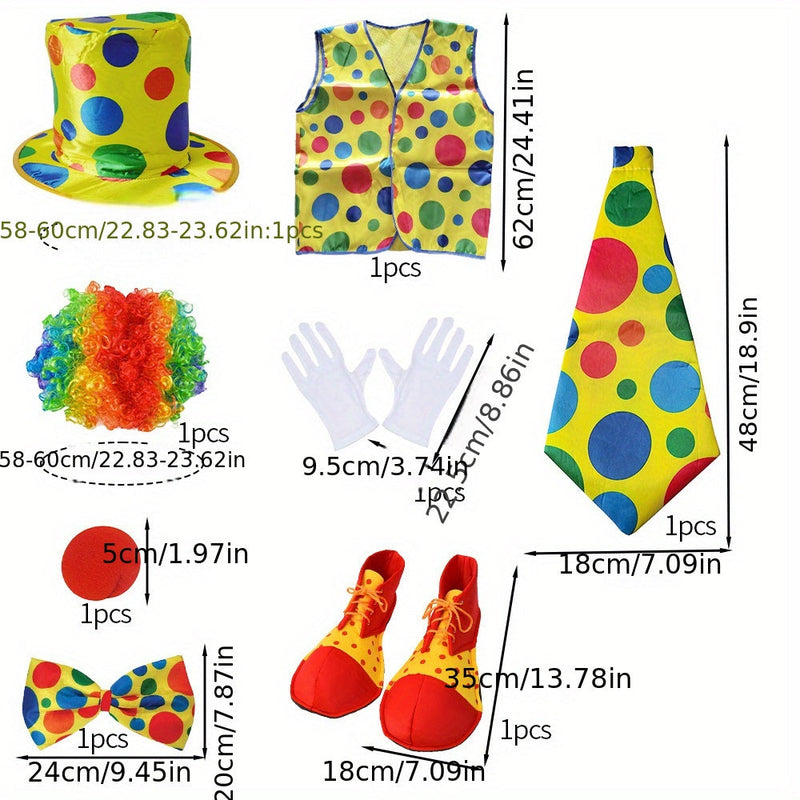 Zestaw Kostiumu Klauna dla Dzieci – W Komplecie z Kapeluszem, Peruką, Nosem, Krawatem i Więcej