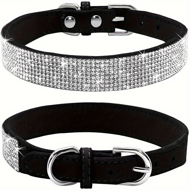 Adjustable Leather Dog Collar with Zirconia – Strong and Durable