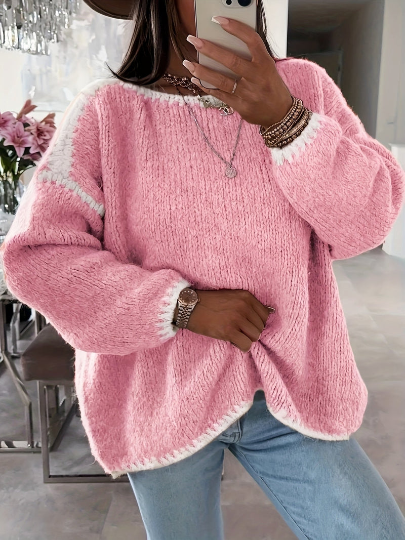 Sweter Off-The-Shoulder w Kolorowe Bloki - Casual i Wygodny na Jesień i Zimę