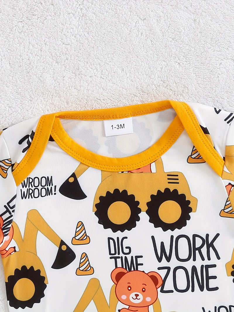 Kombinezon Przygoda z Koparką dla Niemowląt – W zestawie Body, Spodnie i Czapka na Zewnątrz