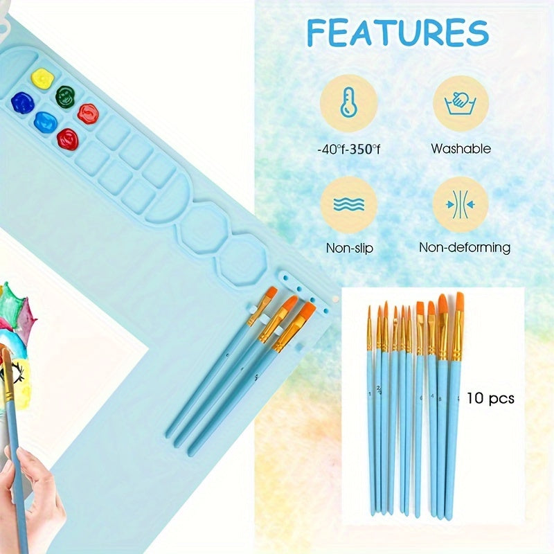 Mata malarska silikonowa z paletą i uchwytem na pędzle – Wytrzymała i elastyczna