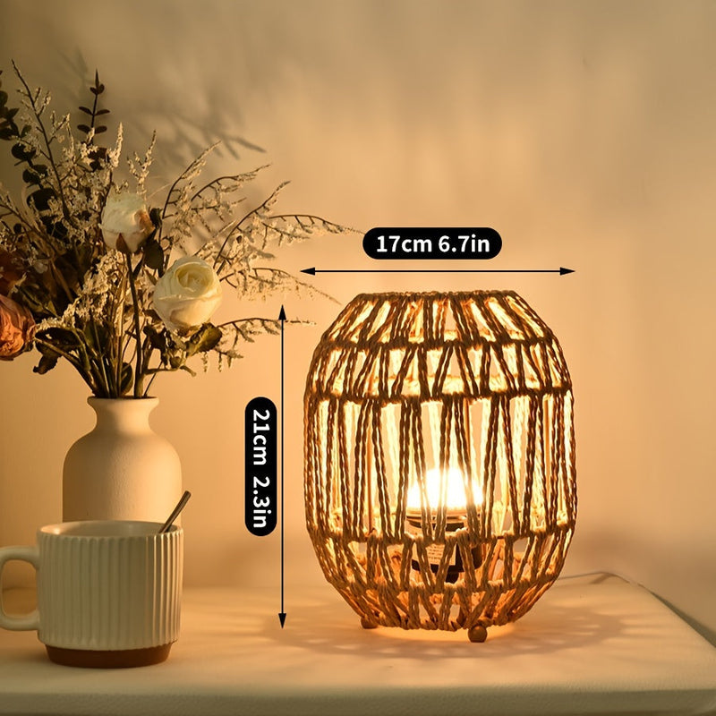 Bohemian Rattan Table Lamp – Handcrafted Light Accent for Bedroom or Living Room