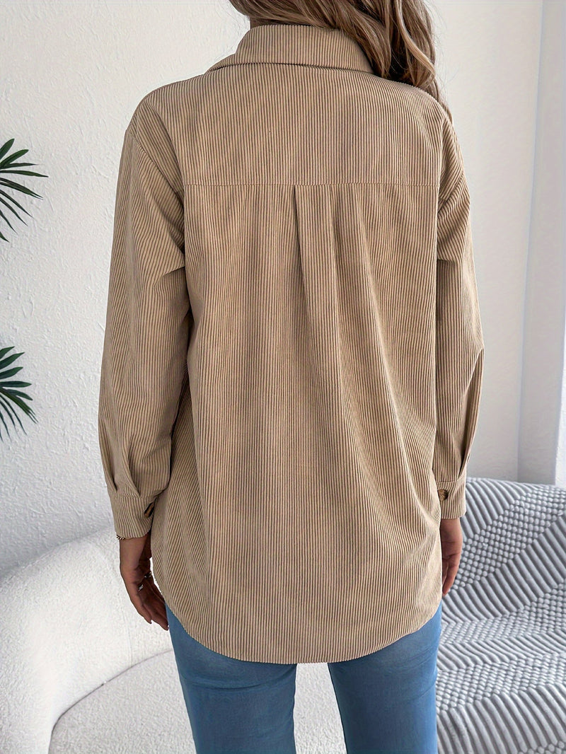 Casualowa Kurtka Sztruksowa Damska – Długie Rękawy i Klasyczny Kołnierz, Idealna na Jesień i Zimę