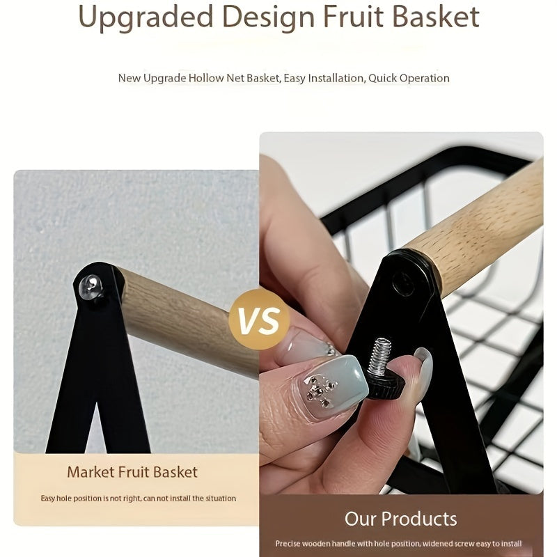 Kosz do przechowywania z dwoma i trzema poziomami z drewnianym uchwytem - Stylowe rozwiązanie do kuchni i łazienki