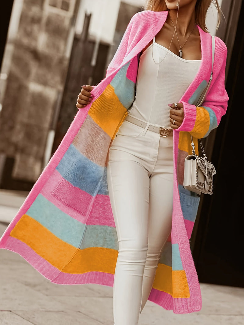 Cardigan with Open Front in Colorful Blocks – Fun and Stylish Choice for Spring and Autumn