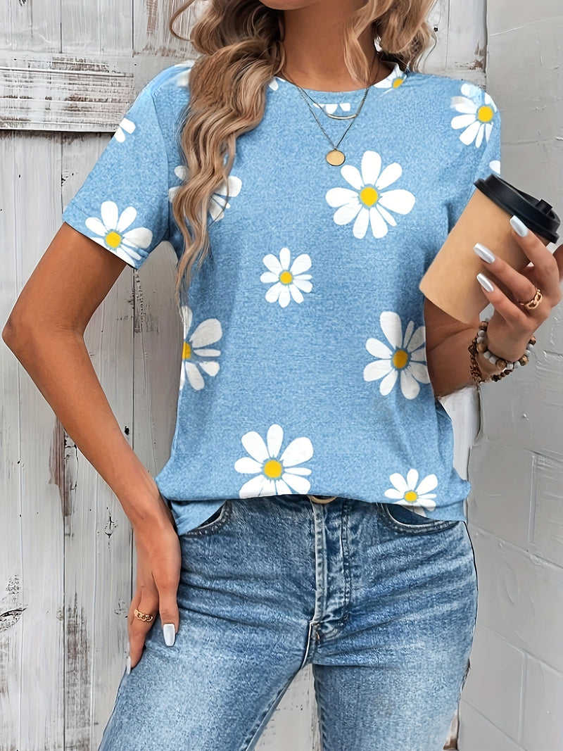 T-shirt z nadrukiem stokrotek – Casual i oddychający na wiosnę i lato