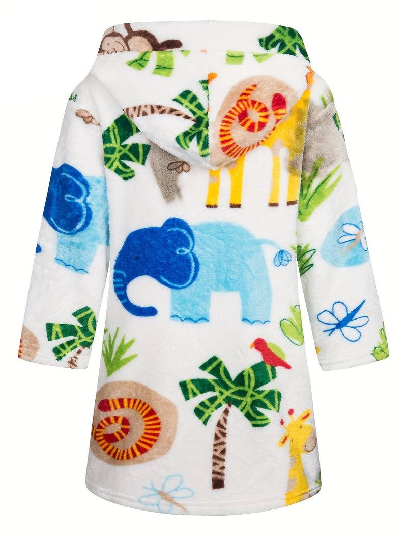 Flanelowa szlafrok dziecięcy z nadrukiem zwierząt – Super miękki i komfortowy dla chłopca i dziewczynki