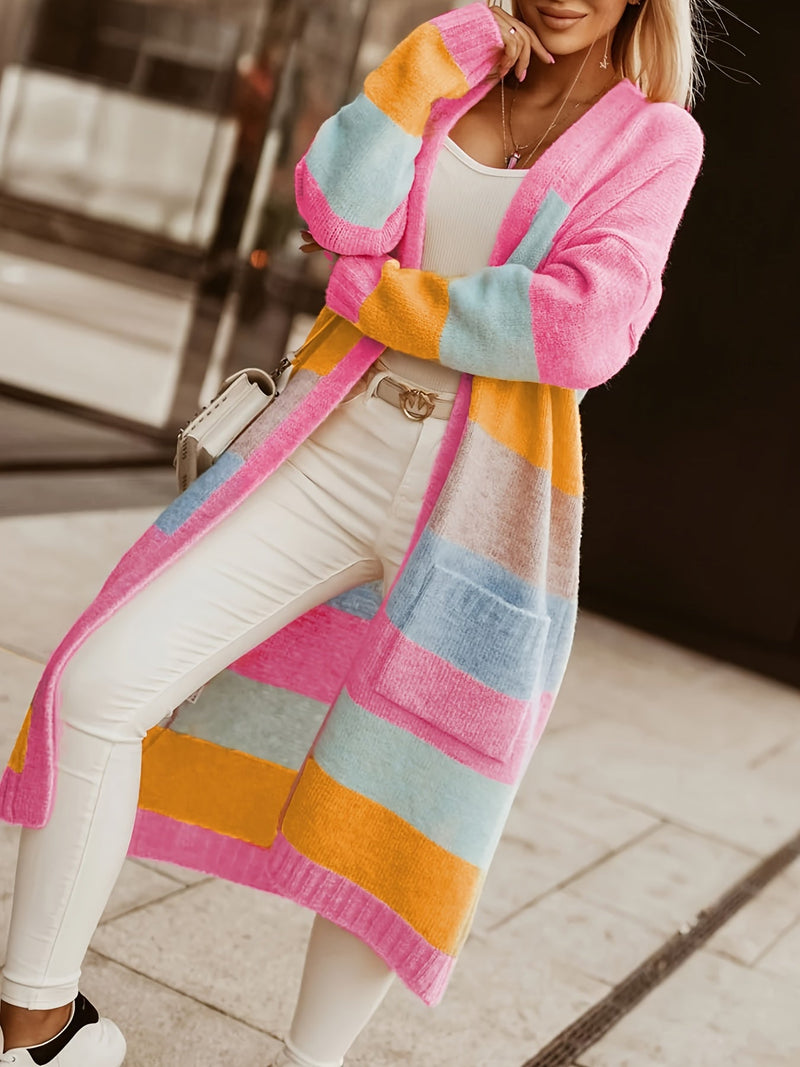 Cardigan with Open Front in Colorful Blocks – Fun and Stylish Choice for Spring and Autumn