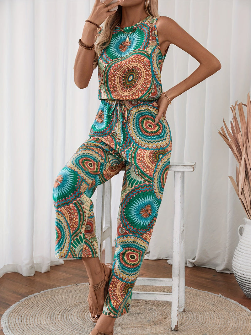 Casual Jumpsuit with Mandala Pattern for Women – Sleeveless and Breathable for Summer Days