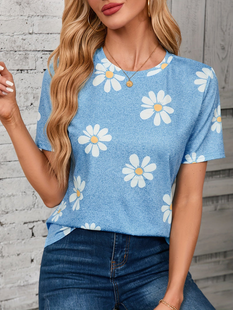 T-shirt z nadrukiem stokrotek – Casual i oddychający na wiosnę i lato