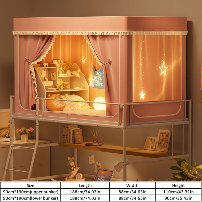 StarryBunk Regulowane Łóżko Piętrowe - Przytulne i Chronione z Moskitierą